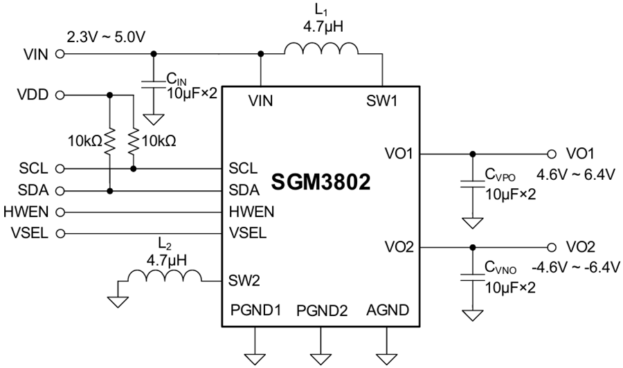 SGM3802双输出LCD偏置电源芯片：支持I²C编程详解